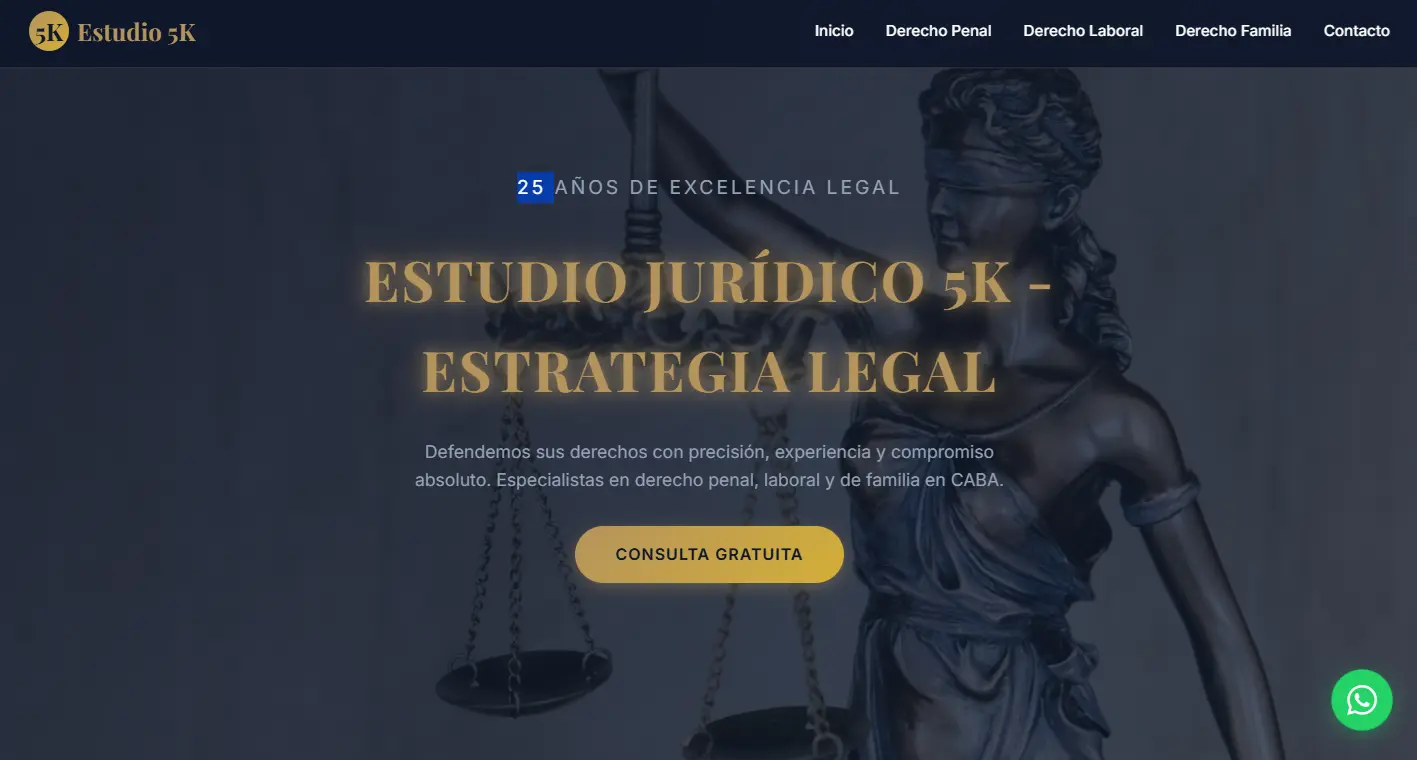Página web para estudio jurídico con servicios legales y estrategia profesional